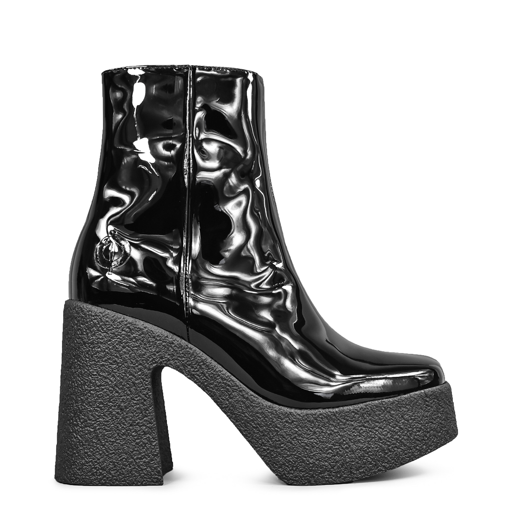 Vegan Black Patent High Heel Retro Stripe Truffle Branded Ankle Boots Size 3-8 
