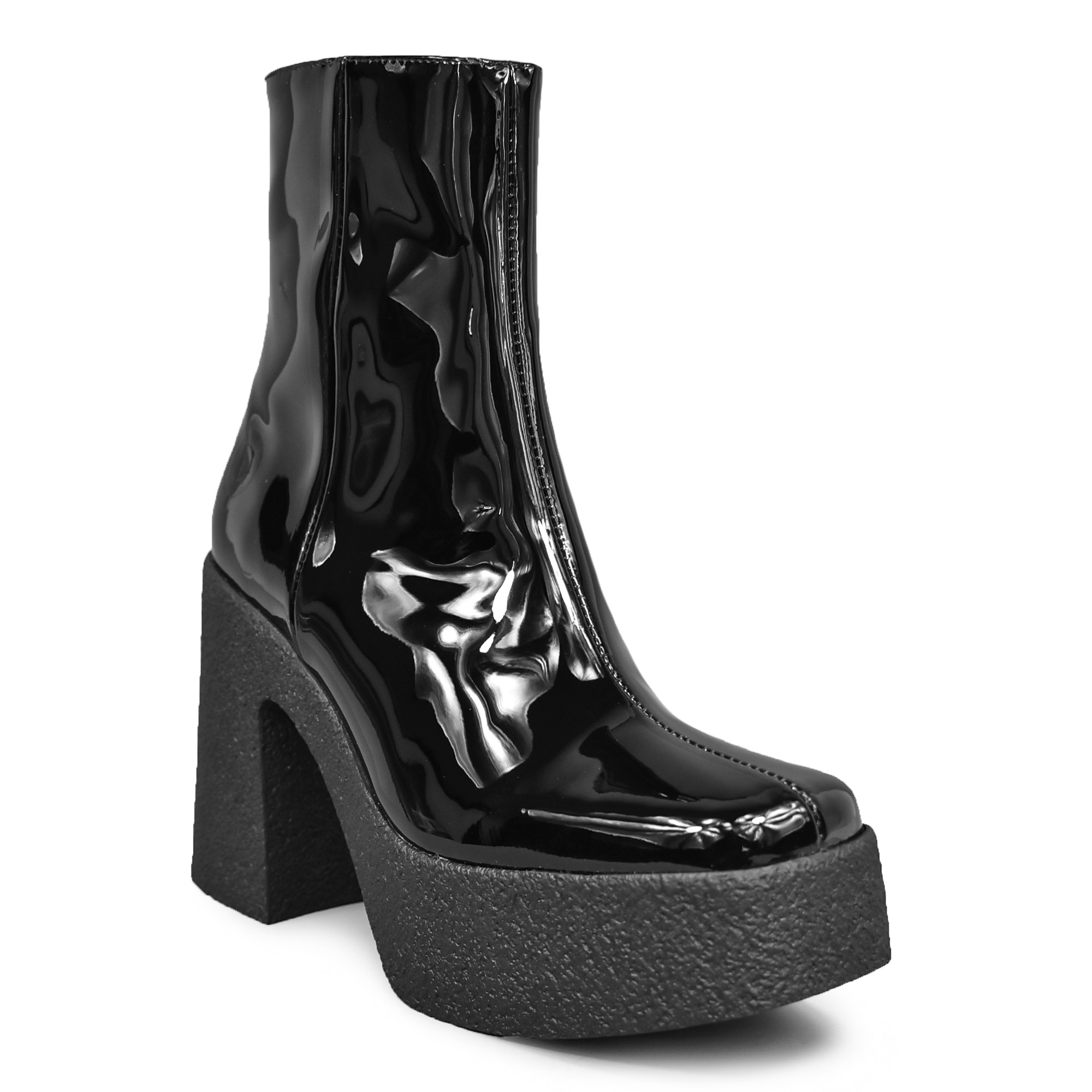 Vegan Black Patent High Heel Retro Stripe Truffle Branded Ankle Boots Size 3-8 